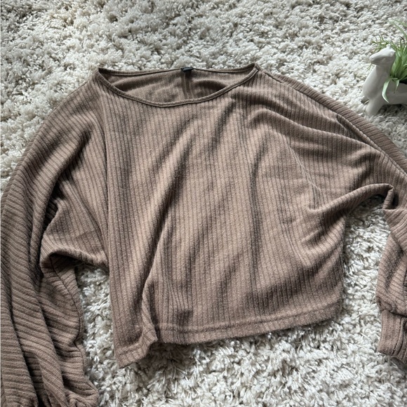 Brown boho bohemian fall sweater long sleeve crop top belly shirt - Picture 1 of 3